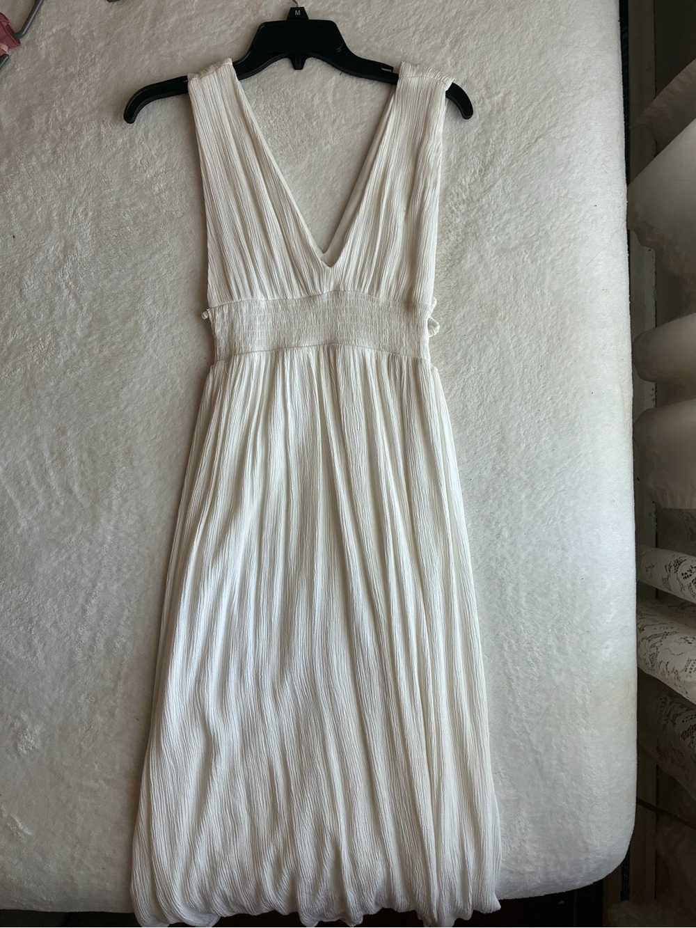 Ivory Pleated V-Neck Maxi Dress